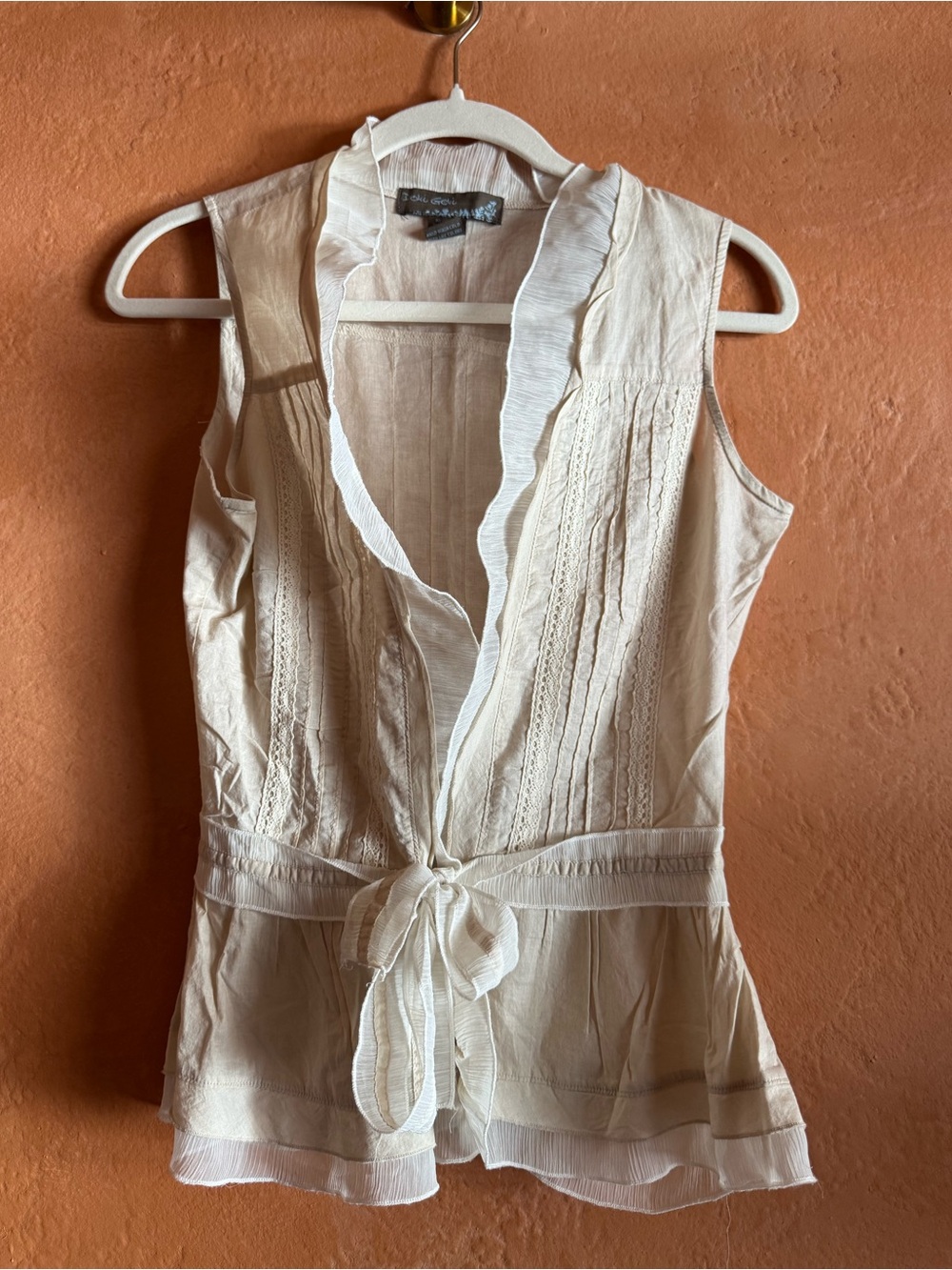 Doki Geki Ivory Cotton Lace Ruffle Tie Waist Cottagecore Top Large